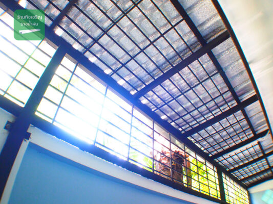 โครงกันสาดเหล็ก ทำสีดำ